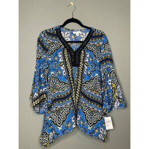 John Paul Richard Women's S Paisley Boho Bell Sleeve V-Neck Tunic NWT